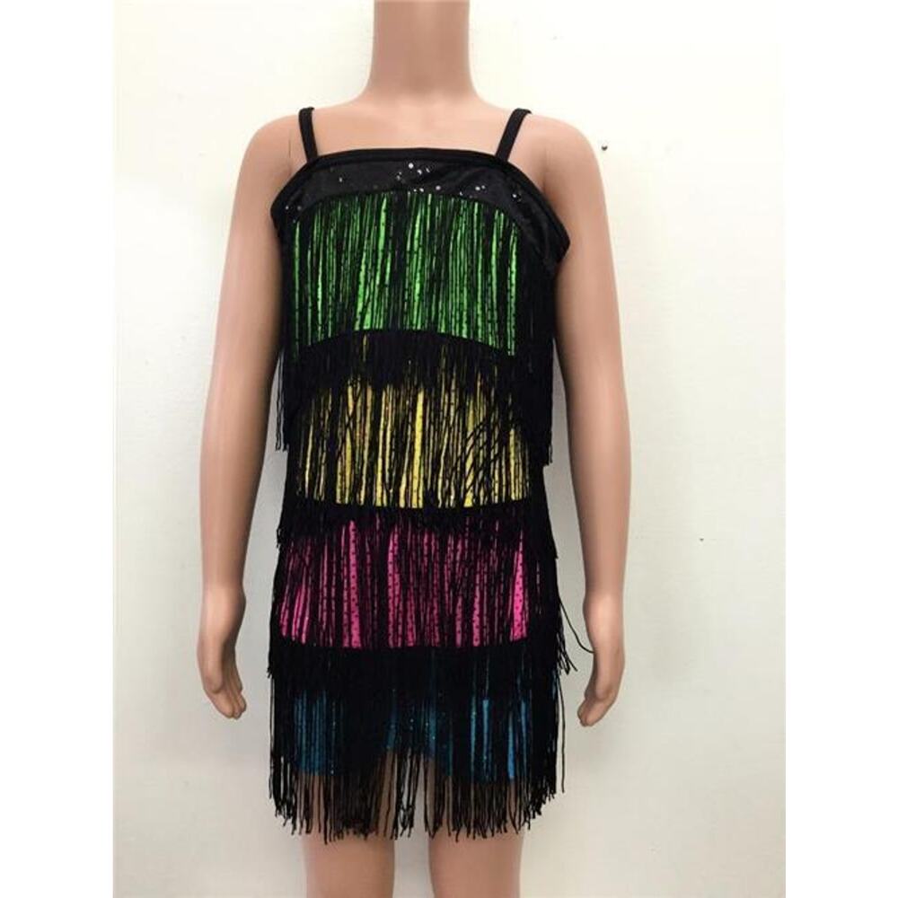 Dance Costume Curtain Call J4579 Medium Child Colorful Fringe Jazz Tap Sparkle